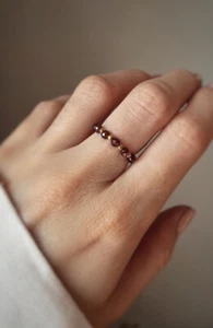 Beautiful Garnet Faceted Round Gemstone Beads Adjustable Rings For Women Girls - Picture 1 of 12