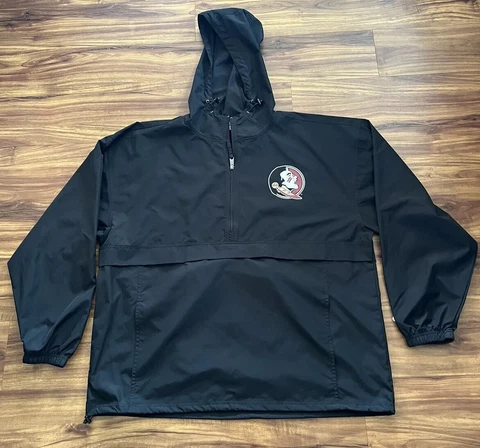FSU Florida State Univ Champion Hooded Windbreaker 1/4 Zip Jacket Size XXL BLK Cover