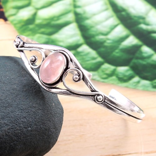 VALENTINO Braccialetto fatto a mano in argento sterling 925 con pietre preziose quarzo rosa gioielli
