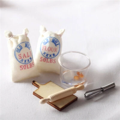 7PC 1:12 Scale Dollhouse Miniature Flour Sack w/ Wood Rolling Pin Kitchen Tools - Image 1 of 4