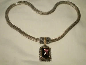 PREMIER DESIGNS Silver Tone, Gold tone, Amethyst Glass Pendant Necklace - Picture 1 of 6