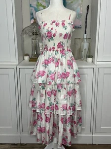Love Shack Fancy Elise Tiered Rose Dress XS Smocked Bust Polyester-NO SASH - Picture 1 of 11