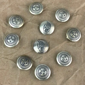 Set of (10) Vintage Hopi Kachina Sunface Sterling Silver Button Covers Old Pawn - Picture 1 of 3