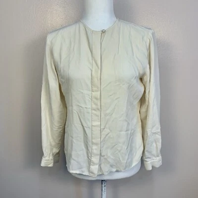 Blusa Talbots Vintage Petites 100% Seda Botón Frontal Crema Talla 8 Foto 1 de 4