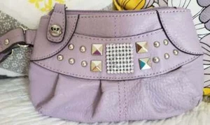 Kathy Van Zeeland Light Purple Pouch Wristlet Wallet Silver Studded - Picture 1 of 4