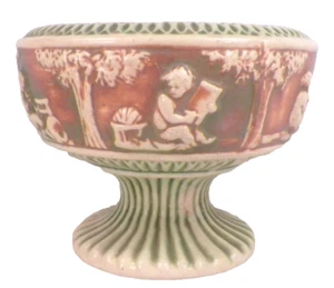 Jarrón Roseville Donatello compota arte cerámica pedestal verde marrón crema 5 pulgadas - Imagen 1 de 6