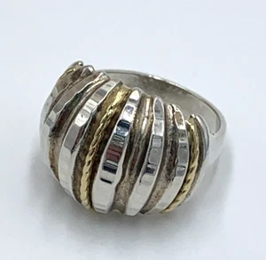 Vintage Michael Anthony 14K Sterlingsilber Gold gerippt gewölbt Cocktail Ring 6,75 - Bild 1 von 10