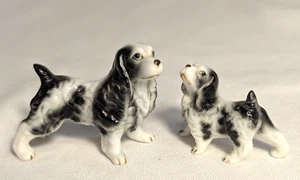 vintage 2 ceramic cocker springer Spaniel dog puppy mom figurines black & white - Bild 1 von 10
