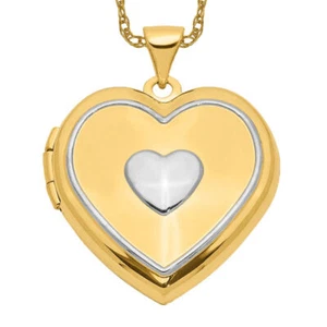 14K Solid Two Tone Gold Rose Pink White Heart Key Photo Locket Necklace - Picture 1 of 12