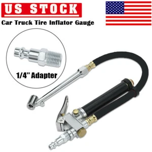 Car 12" Dual Head Tire Inflator Air Chuck Pressure Gauge w/ 1/4" Adapter - Picture 1 of 8