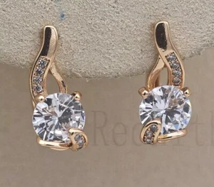 Pretty New 18K Yellow Gold Filled Clear Round CZ Swirl Huggie U Hoop Earrings - Picture 1 of 3