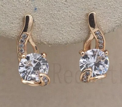 Pretty New 18K Yellow Gold Filled Clear Round CZ Swirl Huggie U Hoop Earrings - Image 1 of 3