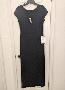 NEW Connected Apparel Black Sequin Lace Sweetheart Neckline Dress 8P Holiday - Picture 1 of 4