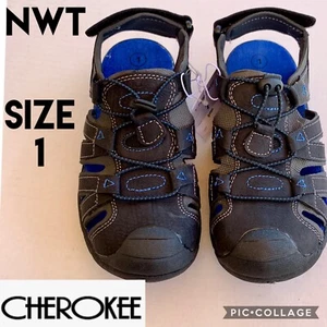 Cherokee Boys Sandals GALEN Black Blue Fishermen Sport Outdoor Shoes US1 NEW - Picture 1 of 9