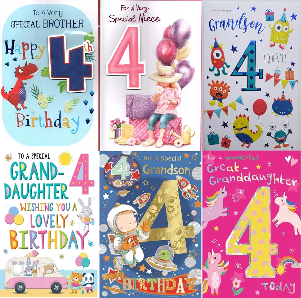 Tarjeta de cumpleaños de 4 años para hijo, hija, sobrino, sobrina, nieto, nieta Foto 1 de 1