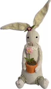 Cottontail Lane Primitive Rustic Easter Spring Decor Bunny Plush Doll Flower Pot - Picture 1 of 10