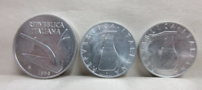 3 Italy Coins 10 Lire 1956 & 5 Lire 1955 Uncirculated Aluminum Coins KM 92 KM 93 - Image 1 of 4