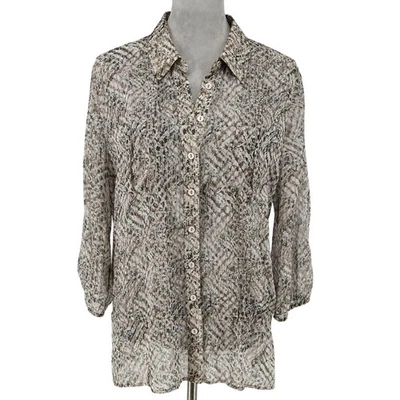 Blusa Chicos Top 2 Mujer Grande 12 Marfil Marrón Gasa Transparente Plisada Espalda Foto 1 de 4