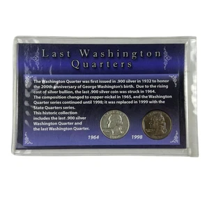 Last Washington Quarters Collectible Coin Set 1964 & 1998 - Picture 1 of 2