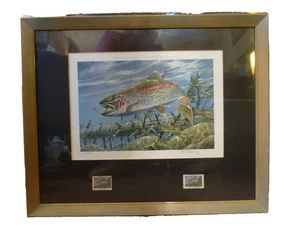 Estampilla de salmón trucha Pensilvania 1993 edición limitada Impresión, estampillas, Roger Cruwys, marco - Imagen 1 de 19