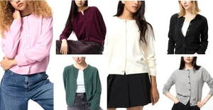 Cárdigan corto UNIQLO: C cachemir 100 % cuello redondo para mujer relax suave moderno Japón - Imagen 1 de 21