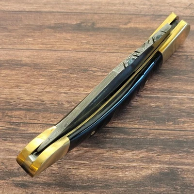 Folding Pocket Knife W/Damascus Steel Blade File Worked Backspring - Image 1 of 4