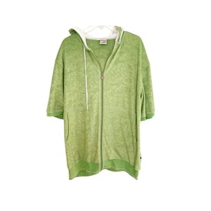Phat Farm Brat Green Vintage Patterned Terry Zip Front Short Sleeve Hoodie XL - Picture 1 of 6