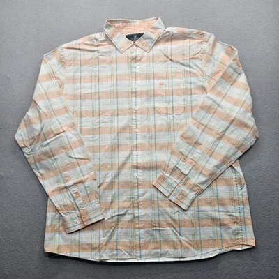 Coast Men's Size XXL Orange White Blue Plaid Long Sleeve Button Down Shirt - Image 1 of 4