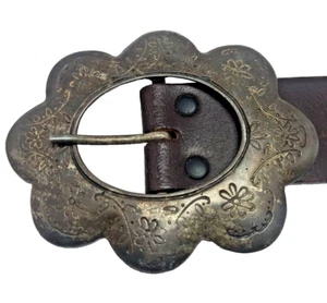 Belt Buckle Western Girls Vintage Floral Design Split Cowhide Leather Belt - Picture 1 of 24