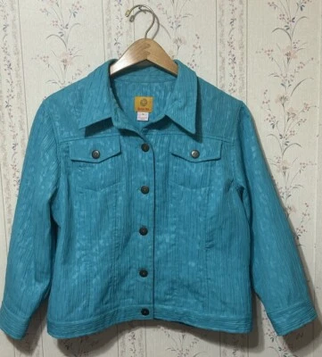 Ruby Rd Women’s 3/4 Length Sleeve Crinkle Fabric Jacket Turquoise Size 12 - Image 1 of 4
