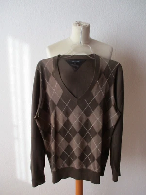 Maglione uomo Tommy Hilfiger taglia XXL marrone-rombi scollo a V manica lunga - Immagine 1 di 4