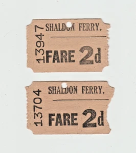2 billetes de ferry Shaldon vintage 2d Teignmouth - Imagen 1 de 1
