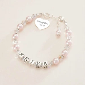Personalizado Y Grabado Nombre Día Brazalete de Lujo Plata Bautizo Joyería - Imagen 1 de 10
