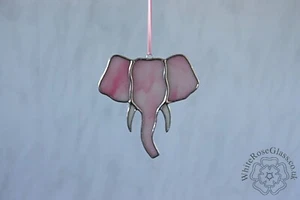 Stained Glass Pink/White Elephant Head Hanger/Suncatcher Gift/Home Decoration - Picture 1 of 4