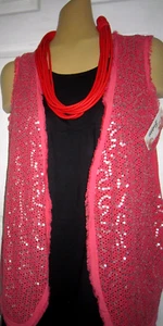 ITALIA ~ PAILLETTES CORALLO IN RETE ~ BOHO ~ GILET / GILET ~ OSFA ~ NUOVE CON ETICHETTE - Foto 1 di 8