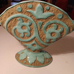 VINTAGE SGRAFFITO ITALIENISCHE KERAMIK FÄCHERFÖRMIGE VASE AUS DEN 60ER SIGNIERT - Bild 1 von 5