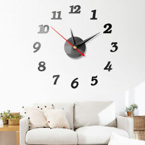 Large Wall Clock 3D Digital Mirror Wall Sticker Watch Home Diy Decoration Modern