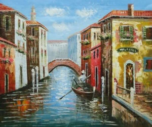 20x24 Góndola Solitaria Agua Calle Puente Pintura al Óleo Naturalismo Venecia Italia - Imagen 1 de 1
