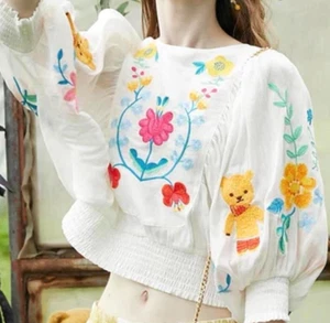Unlogical Poem ~ Teddy Blouse Fillyboo Free People Embroidery M AU 12 14 16 BNWT - Foto 1 di 16