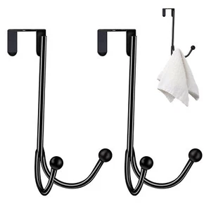 2 Pcs Over the Door Hooks Hanging Coat Rack Sturdy Metal Double Hook Hanger - Picture 1 of 7