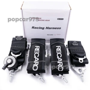 Black RECARO 4 Point 3" Racing Seat Belt Quick Release Seatbelt Snap-On Harness - Picture 1 of 8