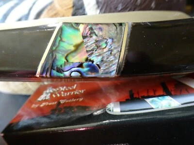 4.25" CLOSED STEEL WARRIOR POCKET KNIFE CAPE BUFFALO HORN & ABALONE HANDLES 440  - Image 1 of 4