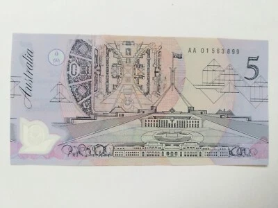 1992 No Date ND Australia 5 Dollars P-50a S/N First Prefix AA Polymer Note UNC - Image 1 of 4