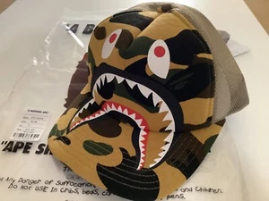 Authentic a bathing ape bape 1st camo shark mesh cap trucker hat yellow new - Picture 1 of 9