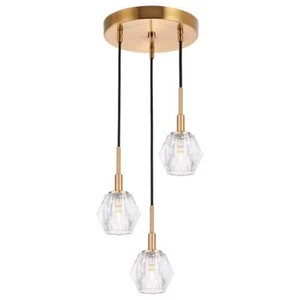 Woodbridge Lighting Jewel 3-Light Crystal/Metal Cluster Pendant in Brass - Picture 1 of 4