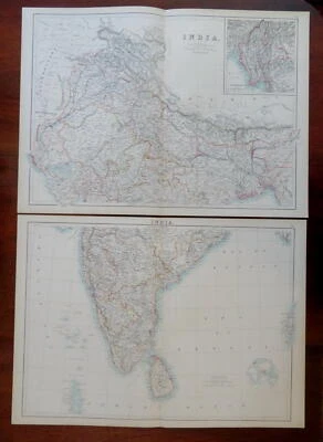 India Británico Raj Calcuta Delhi Agra 1890 escaso escriba-negro mapa de 2 hojas Foto 1 de 4