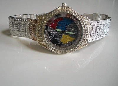 Men's World MAP dial silver finish dressy casual hip hop fashion wrist watch - Image 1 of 4