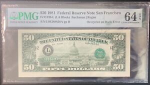 USA  1981 Federal Reserve Note San Franco $50 Overprint Black Error PMG 64 EPQ