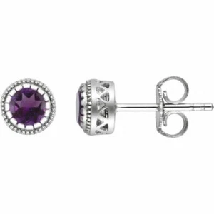 Amethyst "February" Birthstone Earrings In 14K White Gold - Imagen 1 de 2