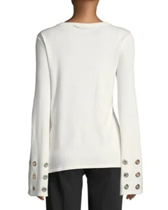 Camisa Suéter Carmen Marc Valvo Para Mujer Mediana Top Marfil Ojal Mangas Campana - Imagen 1 de 10